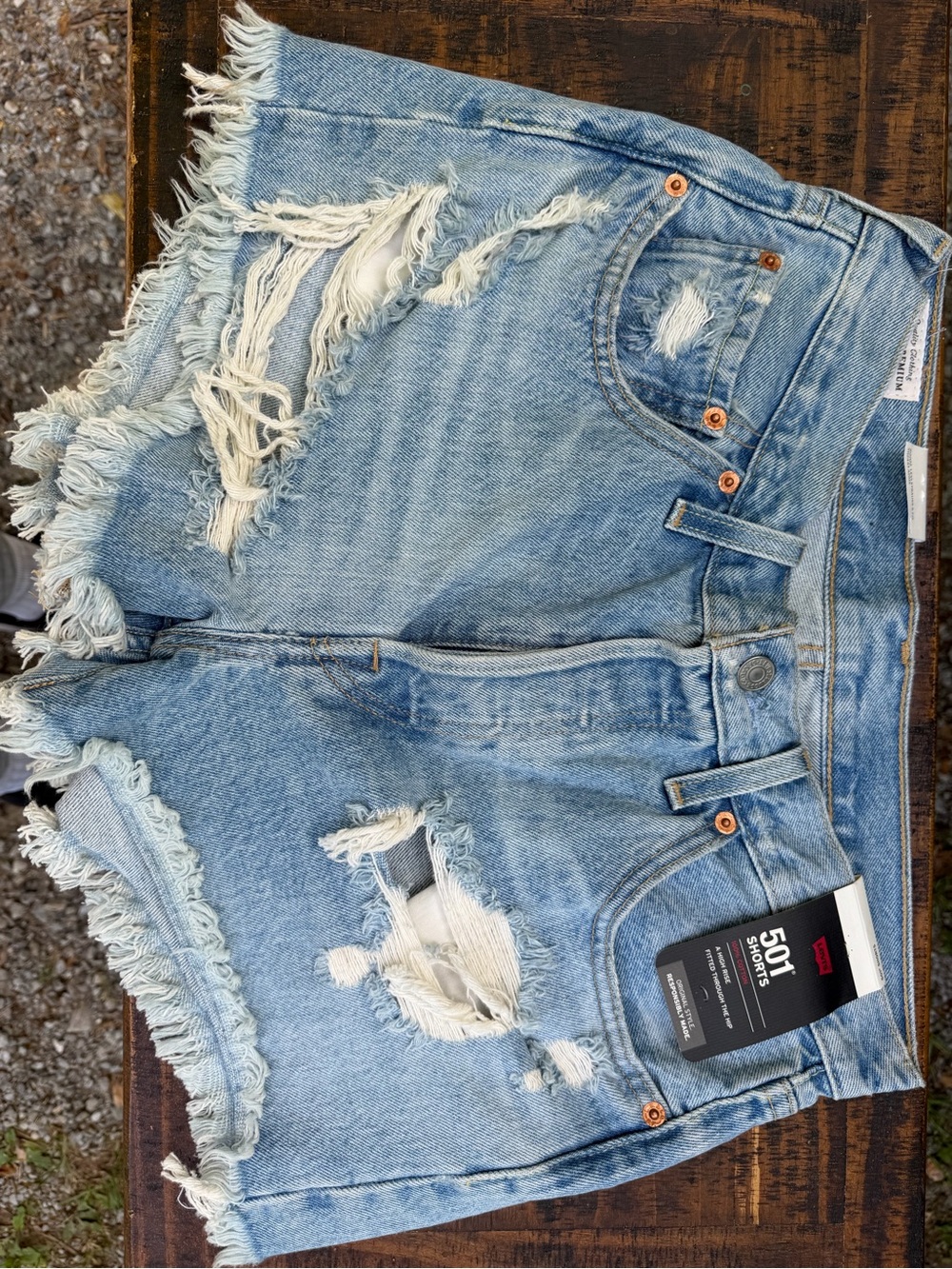 Levi's Light Blue Distressed Frayed Denim Shorts